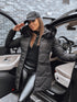 Damen lange Steppjacke mit Kapuze & Kunstpelz